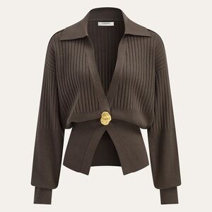 Commense Brown Cardigan with Gold Detail